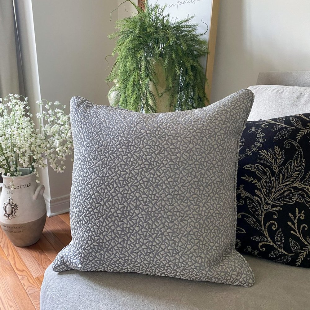 (Set of 2) Oversized 20" Designer Accent Pillows Silver Embroidered Pattern